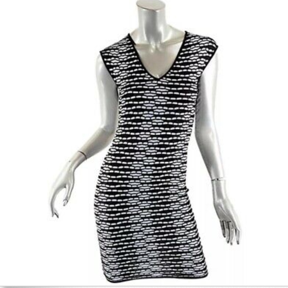 M Missoni Black & White Crochet Knit Stretch Dress